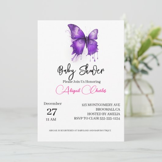 Kleine vlinder baby shower uitnodigingskaart kaart (Staand voorkant)