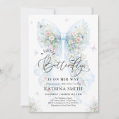 Kleine Vlinder Blauwe Strik Baby Shower Kaart (Voorkant)