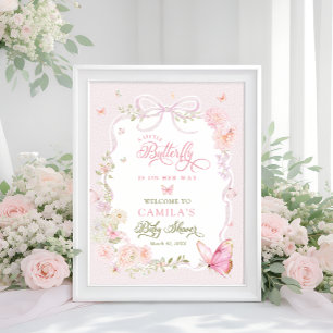 Kleine Vlinder Bloemen Meisje Baby Shower Welkom  Poster