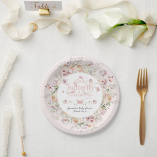 Kleine vlinder Blush Roze Bloemen Meisje Baby show Papieren Bordje
