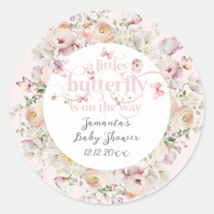 Kleine vlinder Blush Roze Bloemen Meisje Baby show Ronde Sticker
