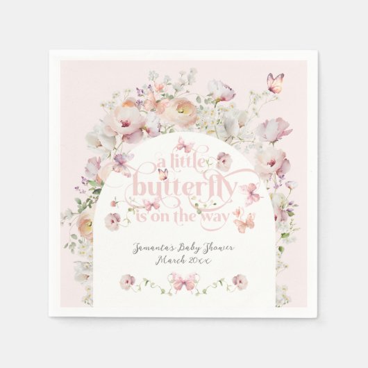 Kleine vlinder Blush Roze Bloemen Meisje Baby show Servet (Voorkant)