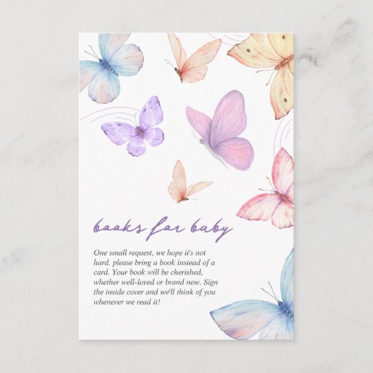 Kleine vlinder Boeken voor Baby shower Informatiekaartje (Voorkant)