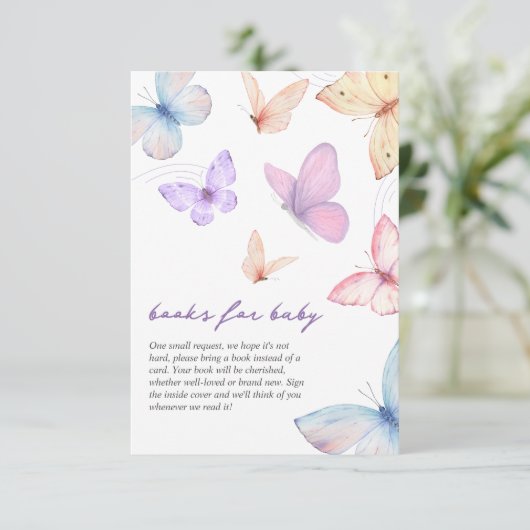 Kleine vlinder Boeken voor Baby shower Informatiekaartje (Staand voorkant)