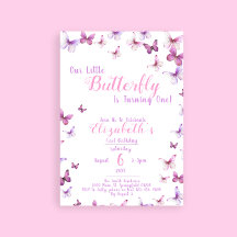 Kleine vlinder eerste verjaardag roze meisje