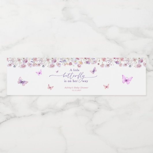 Kleine Vlinder en Wildflower Baby shower Waterfles Etiket (Enkel label)