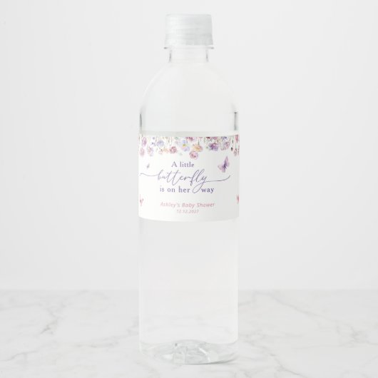 Kleine Vlinder en Wildflower Baby shower Waterfles Etiket (Voorkant)