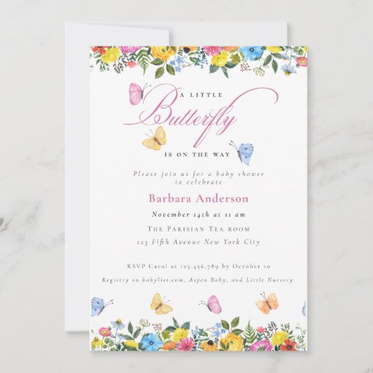 Kleine vlinder grillige baby meisje douche kaart (Voorkant)