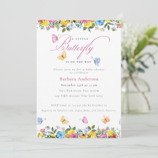 Kleine vlinder grillige baby meisje douche kaart (Staand voorkant)