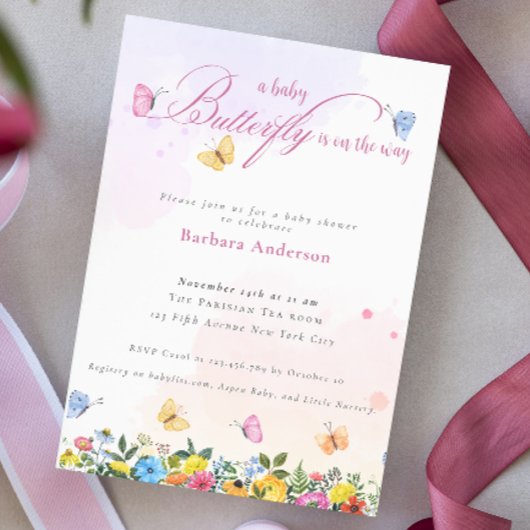 Kleine vlinder grillige baby meisje douche kaart