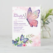 Kleine vlinder is onderweg blauw Baby shower Kaart (Staand voorkant)