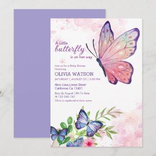 Kleine vlinder is onderweg blauw Baby shower Kaart