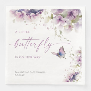 Kleine vlinder is op weg naar paarse baby shower servet