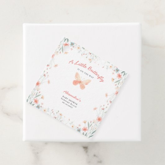 Kleine Vlinder Koraal Blauwgroen Schattige Meisje Bedankjes Labels (In situ)