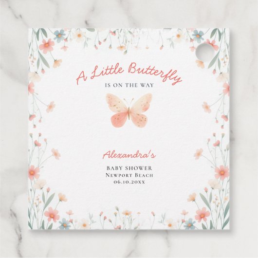 Kleine Vlinder Koraal Blauwgroen Schattige Meisje  Bedankjes Labels (Achterkant)