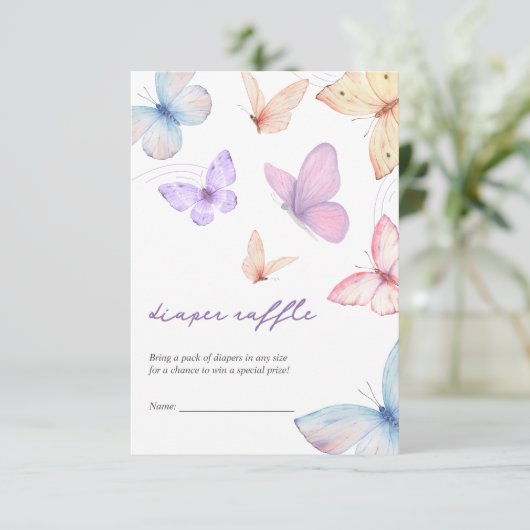 Kleine Vlinder Luier Raffle Meisje Baby shower Informatiekaartje (Staand voorkant)