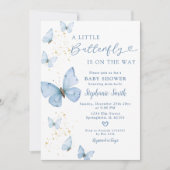 Kleine vlinder op de weg Blue Gold Baby shower Kaart (Voorkant)