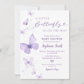 Kleine vlinder op weg naar Lila Baby shower Kaart (Voorkant)