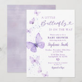 Kleine vlinder op weg naar Lila Baby shower Kaart (Voorkant / Achterkant)