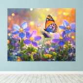 Kleine vlinder op wilde bloemen bij zonsopgang canvas afdruk (Insitu (Houten vloer))