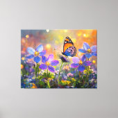 Kleine vlinder op wilde bloemen bij zonsopgang canvas afdruk (Voorkant)