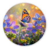 Kleine vlinder op wilde bloemen bij zonsopgang keramische knop (Voorkant)