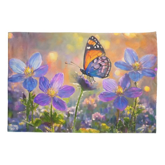 Kleine vlinder op wilde bloemen bij zonsopgang kussensloop (Achterkant)