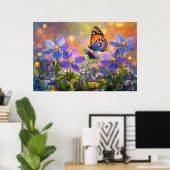 Kleine vlinder op wilde bloemen bij zonsopgang poster (Thuiskantoor)