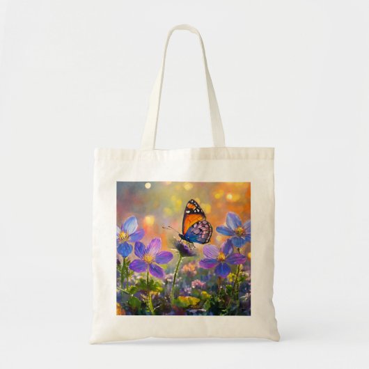 Kleine vlinder op wilde bloemen bij zonsopgang tote bag (Voorkant)