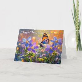Kleine Vlinder Op Wilde Bloemen Moederdag Kaart