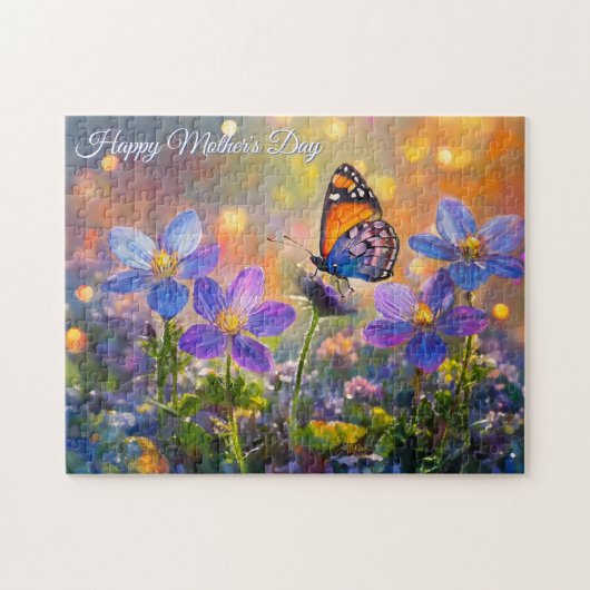 Kleine Vlinder Op Wilde Bloemen Moederdag Legpuzzel (Horizontaal)