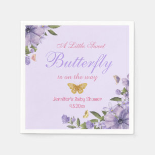 Kleine vlinder paarse bloemen meisje baby shower servet