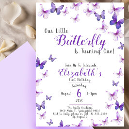 Kleine vlinder Paarse meisje eerste verjaardag Kaart