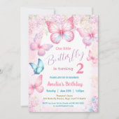 Kleine vlinder roze bloemig zomer meisje verjaarda kaart (Voorkant)