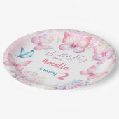 Kleine vlinder roze bloemig zomer meisje verjaarda papieren bordje (Gekanteld)