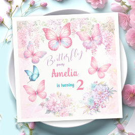 Kleine vlinder roze bloemig zomer meisje verjaarda servet