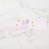 Kleine Vlinder Roze Paarse Gouden Meisje Verjaarda Waterfles Etiket (Enkel label)