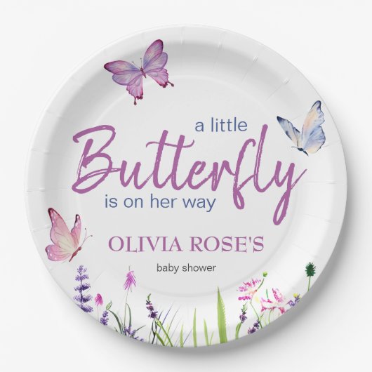 Kleine Vlinder Roze Paarse Meisje Baby shower Papieren Bordje (Voorkant)