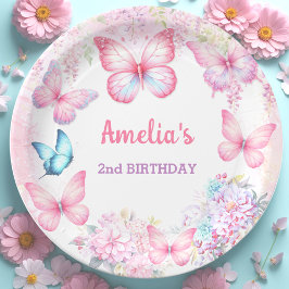 Kleine Vlinder Roze Paarse Zomer Meisje Verjaardag Papieren Bordje