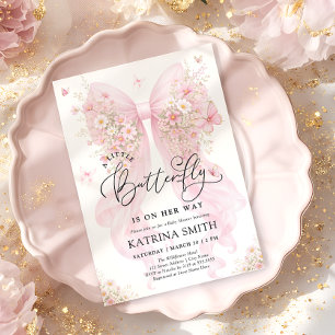 Kleine Vlinder Roze Strik Meisje Baby Shower Kaart