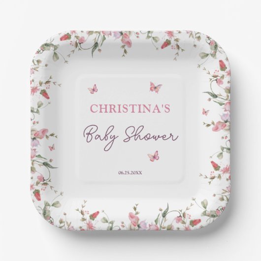 Kleine Vlinder Waterverf Baby shower Papieren Bordje (Voorkant)