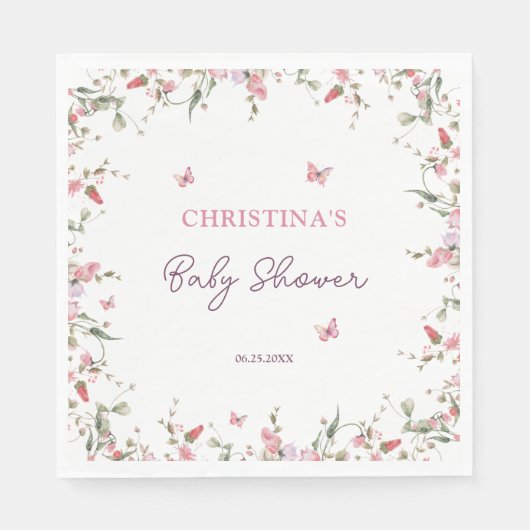 Kleine Vlinder Waterverf Baby shower Servet (Voorkant)