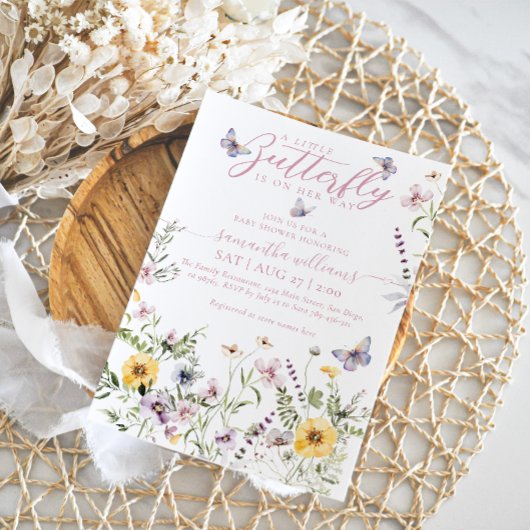 Kleine Vlinder Waterverf Wildflower Baby shower Kaart