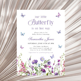 Kleine Vlinder Wilde Bloemen Paarse Baby Shower Kaart