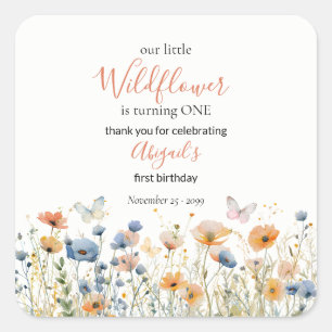 Kleine Vlinderbloem Vlindermeentje 1e verjaardag Vierkante Sticker
