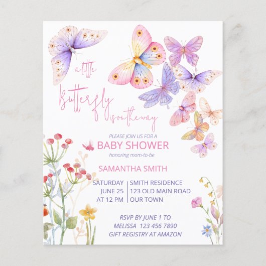 Kleine vlinderweide wildbloemen baby shower in (Voorkant)