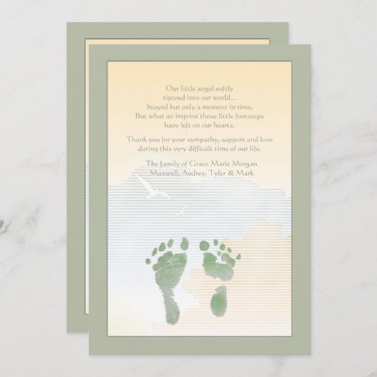 Kleine voetafdrukken Bereavement Hartelijk dank Bedankkaart (Voorkant / Achterkant)