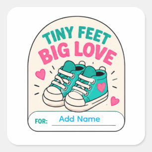 👟 Kleine Voetjes Grote Liefde Baby Shower Naam 👟 Vierkante Sticker