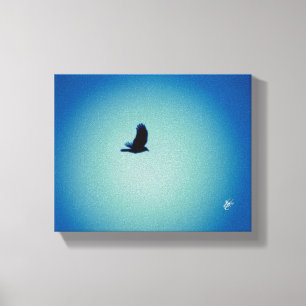 Kleine Vogel Blauwe Lucht Cyaan Gloei Kunst Canvas Afdruk