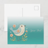 Kleine Vogel Bloem Borduurwerk Groen Ansichtkaart Briefkaart (Voorkant / Achterkant)